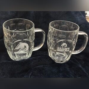 George Killian Litt Set Of Thumbprint Beer Mugs Pint Glass Etched Horse 16 Oz